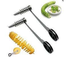 Set van 2 - Spiraalsnijder - 10,6*4,3 cm - Aardappelspiraalsnijder van roestvrij staal - Keukenspiraalsnijder - Komkommerroller - Creatief - Gedraaide spiraal -Spiraalsnijder voor aardappelen, komkommers en wortelen -Gemakkelijk te gebruiken - Zilver