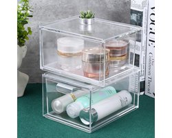 Set van 2 stapelbare cosmetische organizerladen, transparante acryl make-up organizer, kaptafelladen, opbergdoos voor badkamer, kaptafel, keuken, slaapkamer