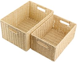 Set van 2 Stapelbare Rieten Opbergmanden voor Badkamer en Slaapkamer - Rectangulaire Papieren Manden 35 x 25 x 18 cm en 31 x 21 x 15 cm, Handgemaakt, Duurzaam, Multifunctioneel