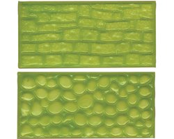Set van 2 stempelmatjes / impression mats - kinderkopjes / stenen muur - FMM