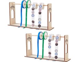 Set van 2 Sticker Label Roll Houder - Verstelbare Houten Label Dispenser - Label Organizer - Stand voor Thuis Kantoor en School Bibliotheek - 39x11.5x21