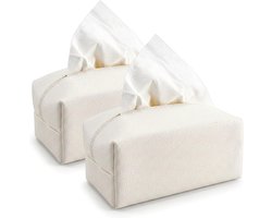 Set van 2 stijlvolle rechthoekige zakdoekdoosjes van PU-leer, praktische papieren organizer voor tafel, badkamer en auto, beige kleur met kiezelstructuur, 17,8 x 10,2 x 7,6 cm