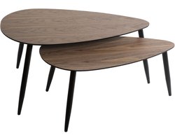 Set van 2 Stijlvolle Salontafels in Walnoot Look - Modern Koffietafel Duo