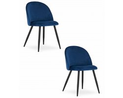 Set van 2 Stoelen BELLO - Donkerblauw Velvet, Zwarte Metalen Poten, Modern Design en Uitstekend Zitcomfort voor Woonkamer, Slaapkamer, Eetkamer of Kantoor, Max. 120 kg