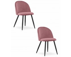 Set van 2 Stoelen BELLO - Donkerroze Velvet, Zwarte Metalen Poten, Modern Design en Uitstekend Zitcomfort voor Woonkamer, Slaapkamer, Eetkamer of Kantoor, Max. 120 kg