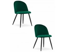 Set van 2 Stoelen BELLO - Groen Velvet, Zwarte Metalen Poten, Modern Design en Uitstekend Zitcomfort voor Woonkamer, Slaapkamer, Eetkamer of Kantoor, Max. 120 kg