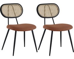 Set van 2 stoelen in riet en roestkleurige lusstof ELENA