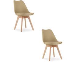 Set van 2 Stoelen MARK – Donkerbeige, Beukenhouten Poten, Kunststof Zitting met Kunstlederen Kussen, Strak Design, Ergonomisch, Geschikt voor Keuken, Eetkamer, Kantine en Werkruimte, Max. 120 kg