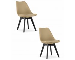 Set van 2 Stoelen MARK – Donkerbeige, Zwarte Poten, Kunststof Zitting met Kunstlederen Kussen, Strak Design, Ergonomisch, Geschikt voor Keuken, Eetkamer, Kantine en Werkruimte, Max. 120 kg