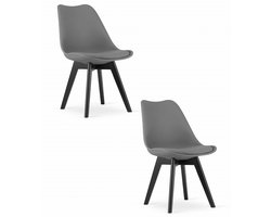 Set van 2 Stoelen MARK – Grafietgrijs, Zwarte Poten, Kunststof Zitting met Kunstlederen Kussen, Strak Design, Ergonomisch, Geschikt voor Keuken, Eetkamer, Kantine en Werkruimte, Max. 120 kg
