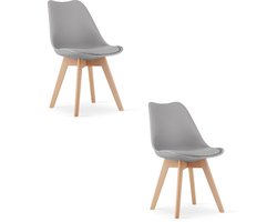 Set van 2 Stoelen MARK – Grijs, Beukenhouten Poten, Kunststof Zitting met Kunstlederen Kussen, Strak Design, Ergonomisch, Geschikt voor Keuken, Eetkamer, Kantine en Werkruimte, Max. 120 kg