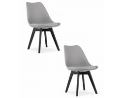 Set van 2 Stoelen MARK – Grijs, Zwarte Poten, Kunststof Zitting met Kunstlederen Kussen, Strak Design, Ergonomisch, Geschikt voor Keuken, Eetkamer, Kantine en Werkruimte, Max. 120 kg