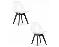 Set van 2 Stoelen MARK – Transparant, Zwarte Poten, Kunststof Zitting met Kunstlederen Kussen, Strak Design, Ergonomisch, Geschikt voor Keuken, Eetkamer, Kantine en Werkruimte, Max. 120 kg