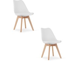 Set van 2 Stoelen MARK – Wit, Beukenhouten Poten, Kunststof Zitting met Kunstlederen Kussen, Strak Design, Ergonomisch, Geschikt voor Keuken, Eetkamer, Kantine en Werkruimte, Max. 120 kg
