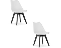 Set van 2 Stoelen MARK – Wit, Zwarte Poten, Kunststof Zitting met Kunstlederen Kussen, Strak Design, Ergonomisch, Geschikt voor Keuken, Eetkamer, Kantine en Werkruimte, Max. 120 kg