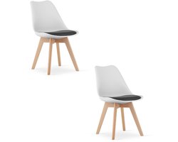 Set van 2 Stoelen MARK – Wit/Zwart, Beukenhouten Poten, Kunststof Zitting met Kunstlederen Kussen, Strak Design, Ergonomisch, Geschikt voor Keuken, Eetkamer, Kantine en Werkruimte, Max. 120 kg