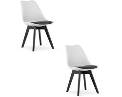 Set van 2 Stoelen MARK – Wit/Zwart, Zwarte Poten, Kunststof Zitting met Kunstlederen Kussen, Strak Design, Ergonomisch, Geschikt voor Keuken, Eetkamer, Kantine en Werkruimte, Max. 120 kg