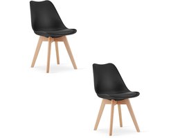 Set van 2 Stoelen MARK – Zwart, Beukenhouten Poten, Kunststof Zitting met Kunstlederen Kussen, Strak Design, Ergonomisch, Geschikt voor Keuken, Eetkamer, Kantine en Werkruimte, Max. 120 kg