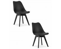 Set van 2 Stoelen MARK – Zwart, Zwarte Beukenhouten Poten, Kunststof Zitting met Kunstlederen Kussen, Strak Design, Ergonomisch, Geschikt voor Keuken, Eetkamer, Kantine en Werkruimte, Max. 120 kg