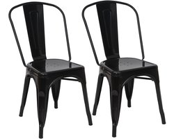 Set van 2 stoelen MCW-A73, bistrostoel stapelbare stoel, metalen industrieel ontwerp stapelbaar ~ zwart