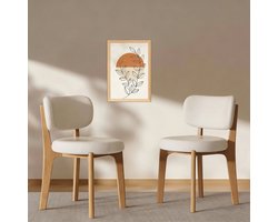 Set van 2 stoelen - Stoelen - Kantoor - Eetkamerstoel - Binnen - Kattenbestendig leer - Hout poten - Houtkleurige poten + crème wit leer