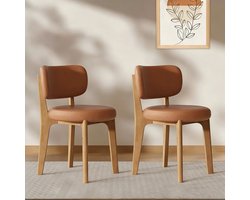 Set van 2 stoelen - Stoelen - Kantoor - Eetkamerstoel - Binnen - Kattenbestendig leer - Hout poten - Houtkleurige poten + oranje leer