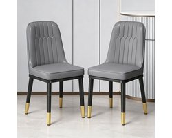 Set van 2 stoelen - Stoelen - Kantoor - Eetkamerstoel - Binnen - Kunstleer - Metaal poten - Donkergrijs