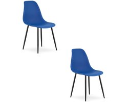 Set van 2 Stoelen WAT – Blauw, Zwarte Metalen Poten, Kunststof Zitting – Modern en Ergonomisch – Geschikt voor Eetkamer, Woonkamer, Keuken, Thuiswerkplek, Kantine en Wachtruimte – Eenvoudige Montage
