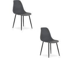Set van 2 Stoelen WAT – Donkergrijs, Zwarte Metalen Poten, Kunststof Zitting – Modern en Ergonomisch – Geschikt voor Eetkamer, Woonkamer, Keuken, Thuiswerkplek, Kantine en Wachtruimte – Eenvoudige Montage