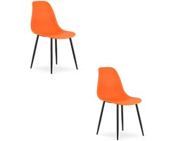 Set van 2 Stoelen WAT – Oranje, Zwarte Metalen Poten, Kunststof Zitting – Modern en Ergonomisch – Geschikt voor Eetkamer, Woonkamer, Keuken, Thuiswerkplek, Kantine en Wachtruimte – Eenvoudige Montage