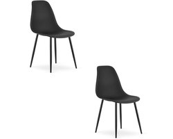 Set van 2 Stoelen WAT – Zwart, Zwarte Metalen Poten, Kunststof Zitting – Modern en Ergonomisch – Geschikt voor Eetkamer, Woonkamer, Keuken, Thuiswerkplek, Kantine en Wachtruimte – Eenvoudige Montage
