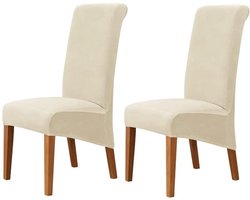 Set van 2 stretch fluwelen stoelhoezen voor grote stoelen (XL, hoge rugleuning, zacht pluche), afneembare en wasbare hoezen (2 beige).