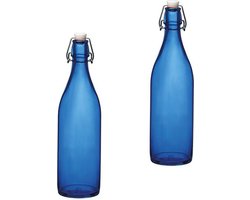 Set van 2 stuks blauwe giara flessen met beugeldop - Woondecoratie giara fles - Blauwe weckflessen