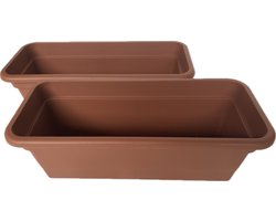 Set van 2 stuks - Bloembak / Plantenbak - Rechthoekig - 39,5x16,9x14cm - Kunststof - Terracotta - voor binnen/buiten