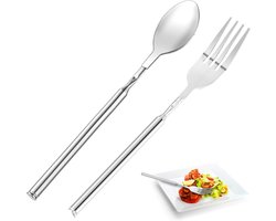 Set van 2 stuks - Tafelvork - Besteklepel - Uitschuifbaar - Uitschuifbare vork - Geschikt voor barbecues, diners, fruit en desserts - 22 cm ~ 64,5 cm - Zilver