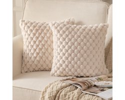 Set van 2 superzachte, pluizige decoratieve kussenslopen van imitatiebont, wol en fluweel, beige, 45 x 45 cm, voor bank, slaapkamer en woonkamer.