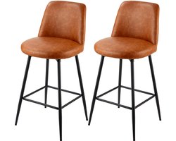 Set Van 2 Tafelhoogte Draaibare Barstoelen, 69cm Moderne Pu Lederen Stoelen Met Rugleuning en Metalen Poten, Armloze Ontwerp voor Keukenisland en Eetkamer, Bruin