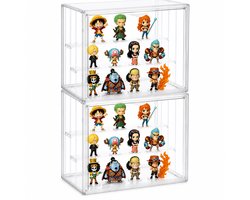 Set van 2 Transparante Displayvitrines 36 x 26,5 x 22 cm - Stofwerende PET en ABS Vitrinekasten met Magneetdeur - Per Vitrine 3 Verstelbare Planken - Voor Actiefiguren, Pop Mart, Nendoroid en Funko Pop - Zonder Gereedschap - Stapelbaar
