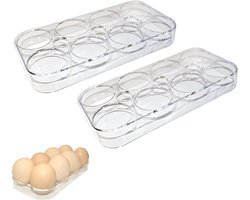 Set van 2 - Transparante Eierhouder voor Koelkast - Luxe Eierrekje voor 8 Eieren - Ruimtebesparend & Stapelbaar - Duurzaam Kunststof - Beschermend Design