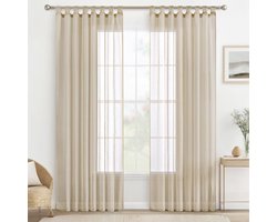 Set van 2 Transparante Voile Gordijnen met Lussen, Modern, Kaki, 140x245 cm