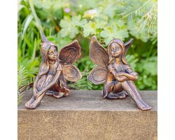 Set van 2 Tuinelfjes Ornamen – Schilderachtige Tuinversiering voor Fairy Garden, Terras en Vijver – Weerbestendig uit Kunsthar – Rustieke Sfeer in de Tuin