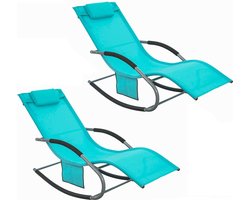 Set van 2 tuinligstoelen - ligstoel - schommelstoel - ademende synthetische vezels - verwijderbaar kussen - geïntegreerde zijzakken - gecoate EVA-armleuningen - 150 kg draagvermogen - afmetingen zoals afgebeeld - turkoois