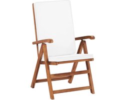 Set van 2 Tuinstoel | Tuinzetel | Terrasstoel | Buitenstoelen verstelbaar met kussens massief teakhout crème