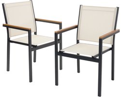 Set van 2 tuinstoelen met armleuningen, beige, van textilene, balkonstoel met aluminium frame ML-Design