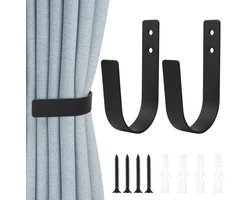 Set van 2 U-vormige metalen gordijnhouders voor slaapkamer, woonkamer, kantoor en keuken - Zwart