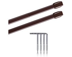 Set van 2 Uitschuifbare Gordijnroedes met Schroefhaken - Bruin - 40-60 cm