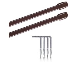 Set van 2 Uitschuifbare Gordijnroedes met Schroefhaken - Bruin - 40-60 cm