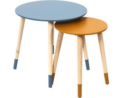 Set van 2 Uitschuifbare Ronde Tafels in Tweekleurig Blauw/Geel