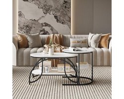 Set van 2 Uittrekbare Salontafels met Marmereffect - Minimalistisch Geometrisch Design