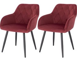 Set van 2 velvet eetkamerstoelen - modern & elegant - zachte bekleding - ergonomische vorm - stevig onderstel - tijdloze uitstraling - bordeaux
